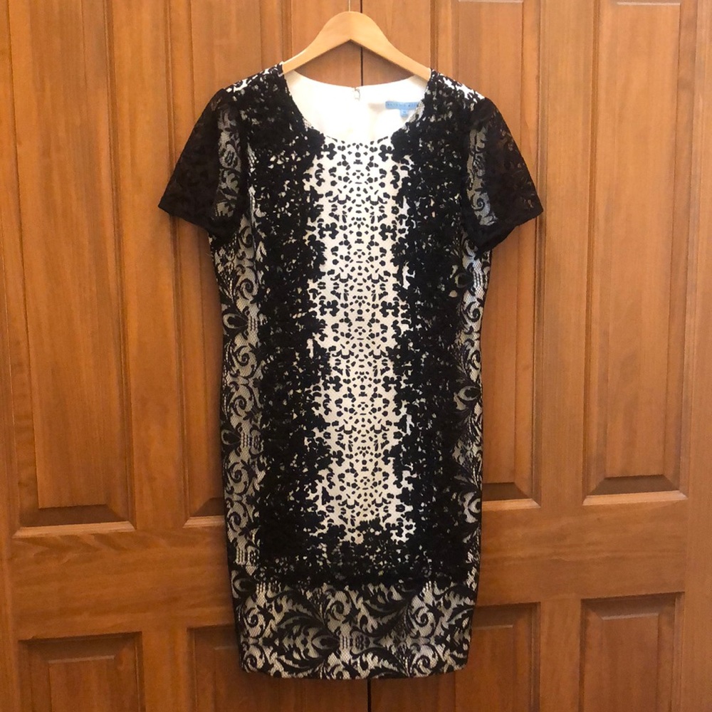 Antonio Melani black & white leopard lace dress size 14